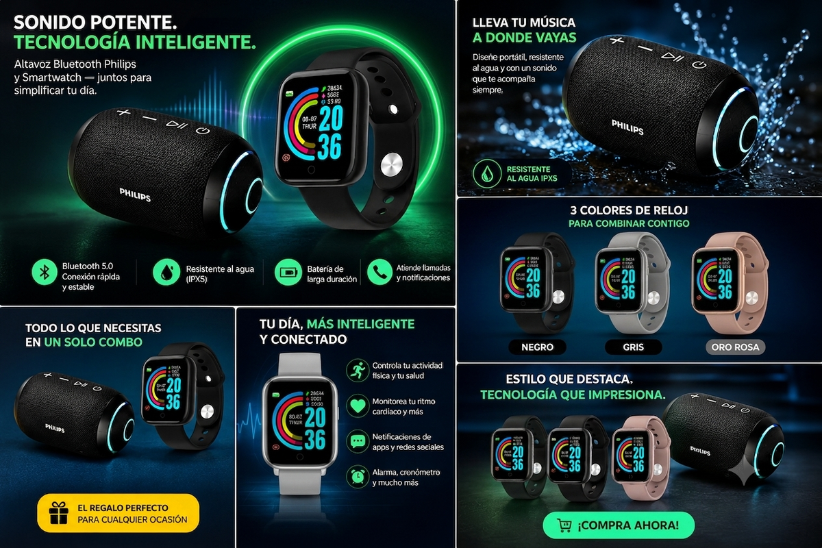 PARLANTE PHILIP ORIGINAL + SMART WATCH D