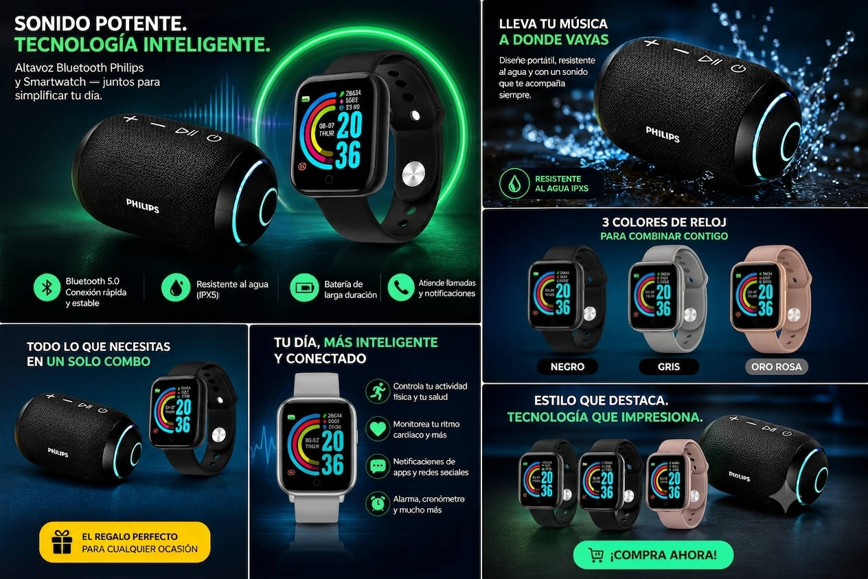 PARLANTE PHILIP ORIGINAL + SMART WATCH D